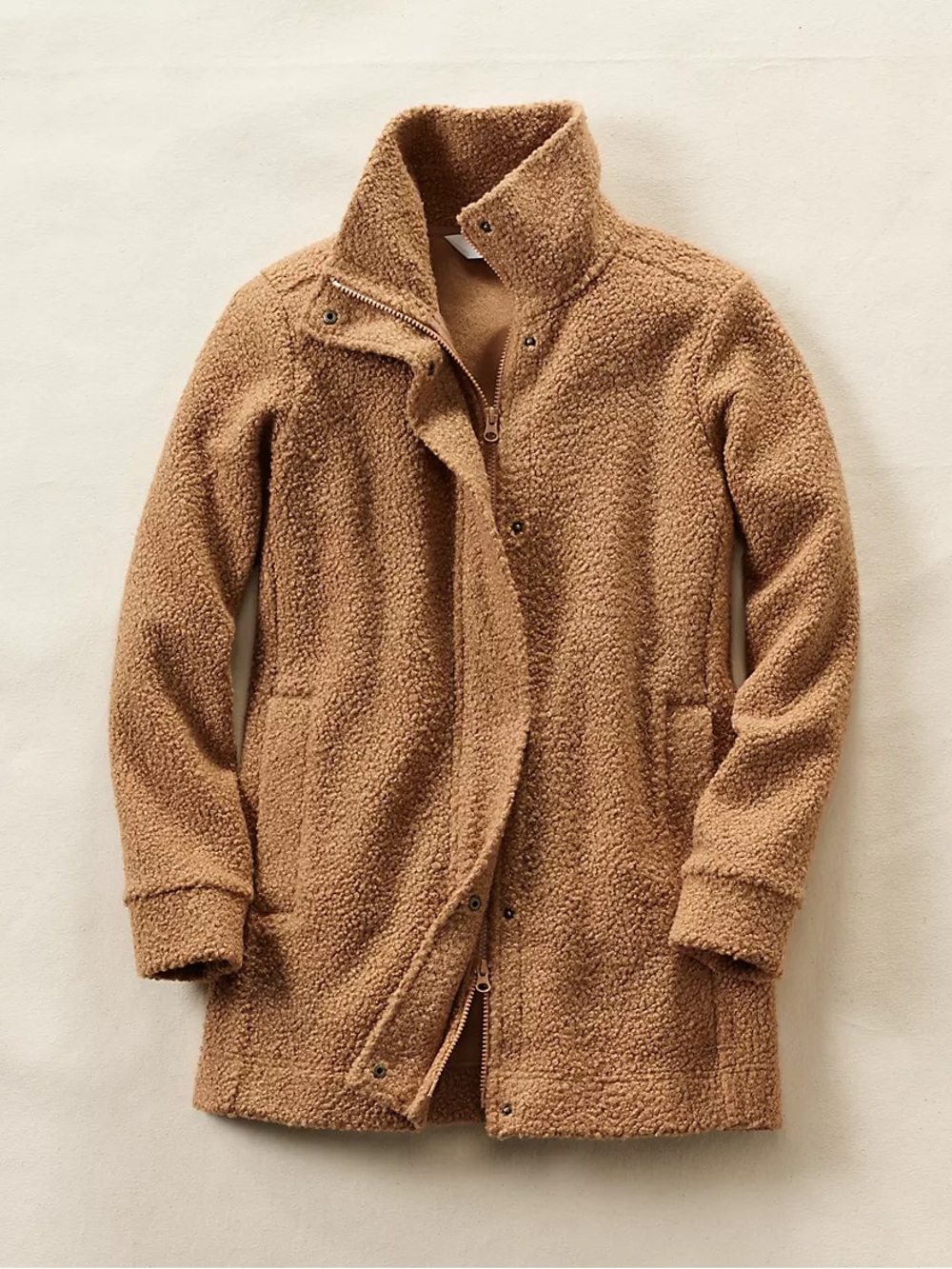 Lands’ End Boucle Fleece Jacket - Honey Beige Medium Tall
